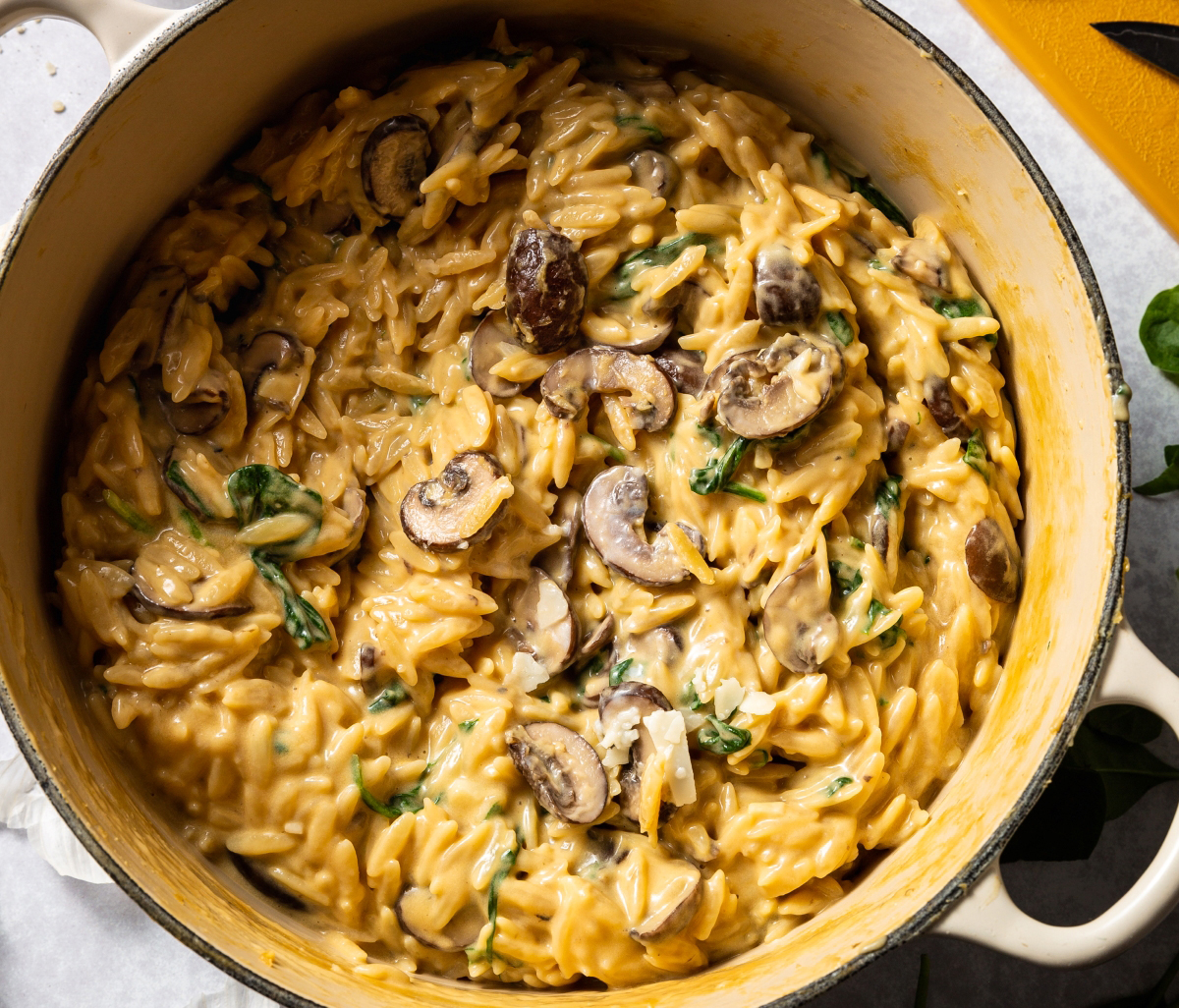 One-Pot Creamy Mushroom and Spinach Orzo