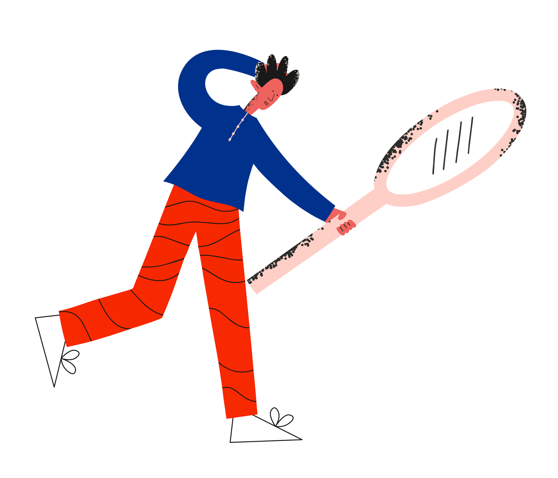 illustration of man looking at tennis raquet