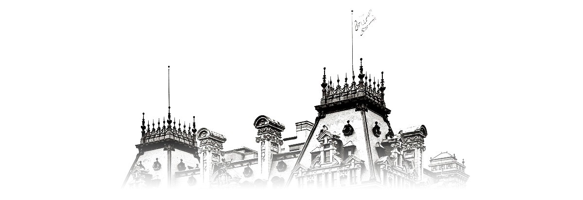 sketch of the top of an ornate building