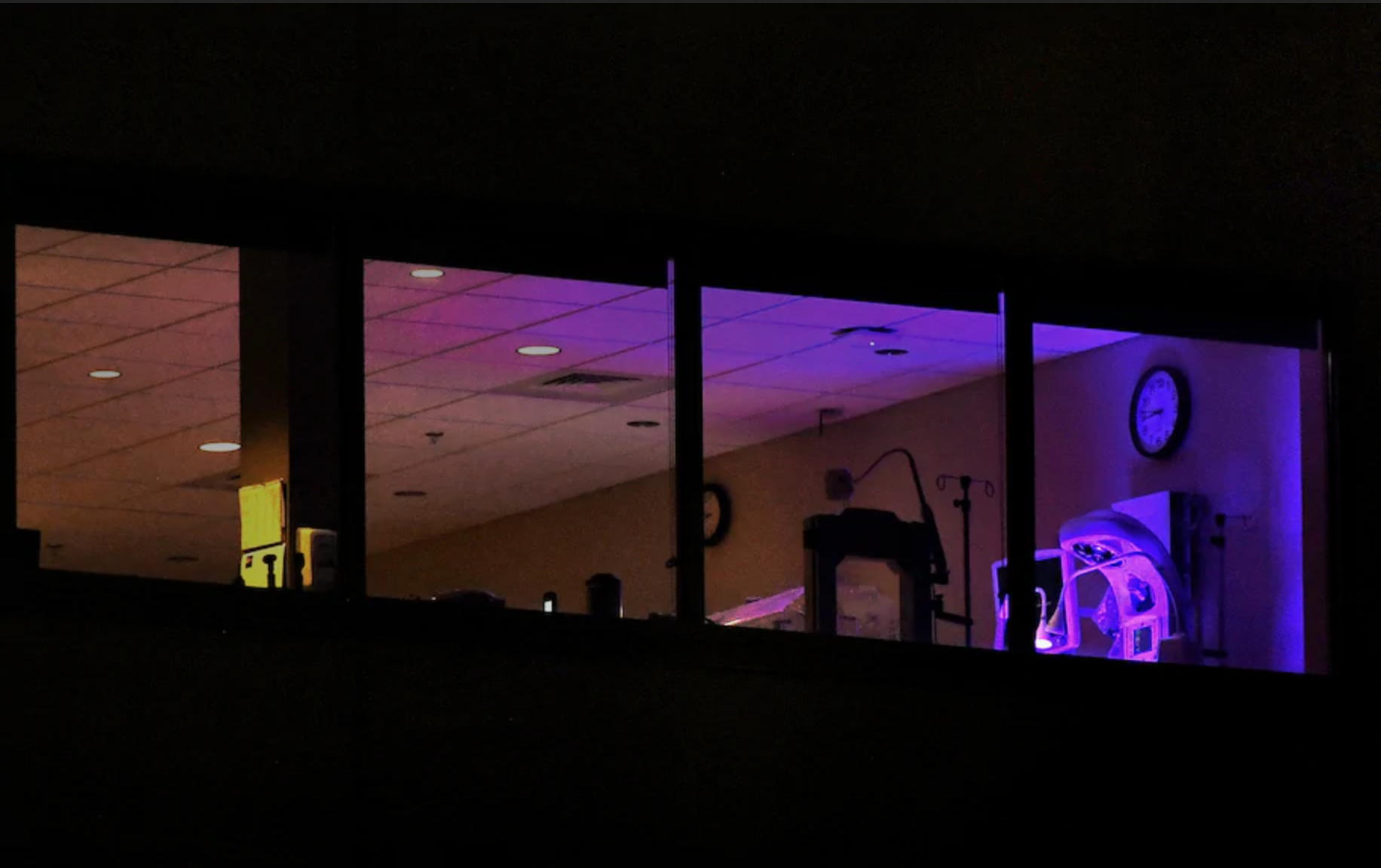 night view of a clinic with imagery machines