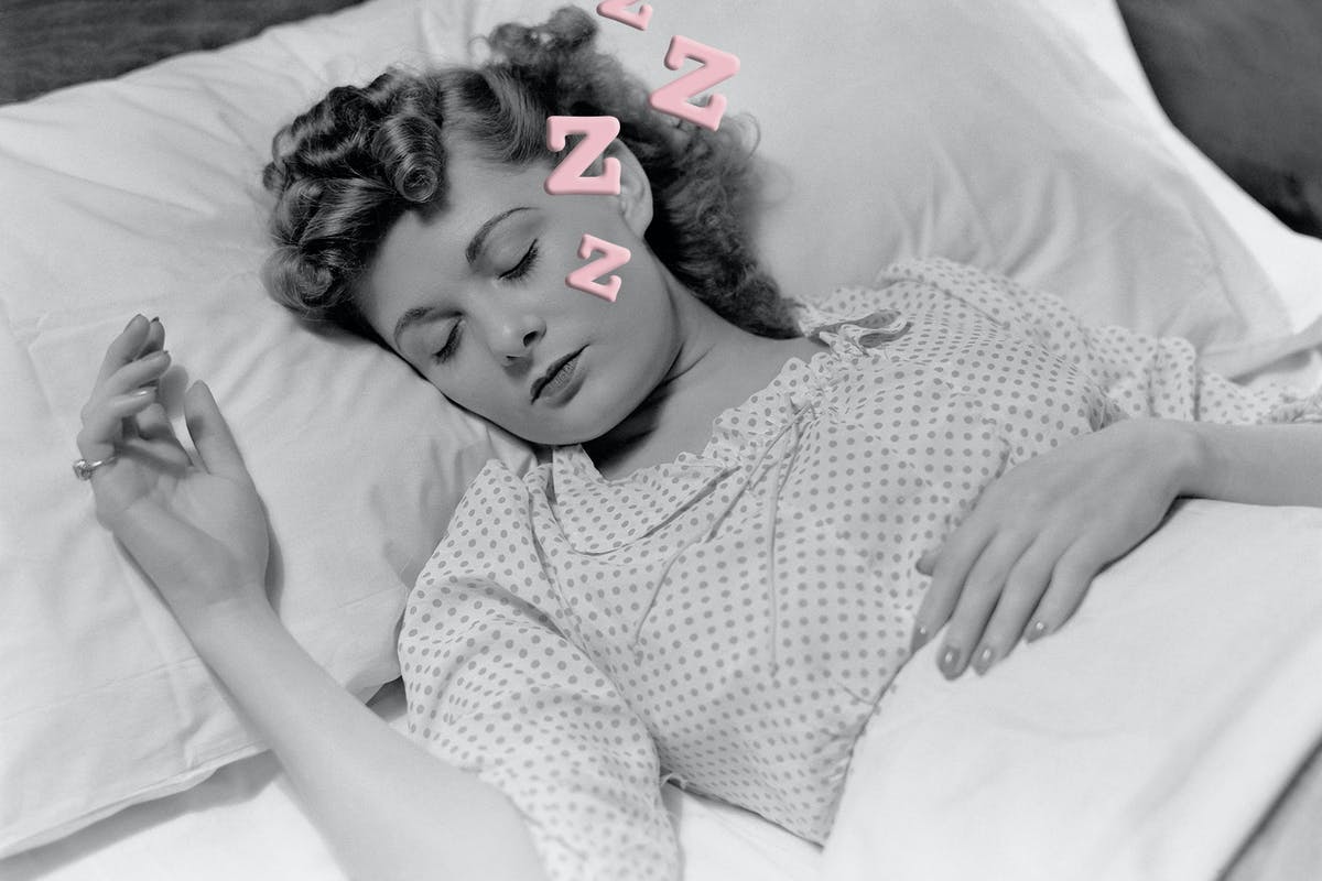 vintage pic of a person sleeping, with cartoon zees 