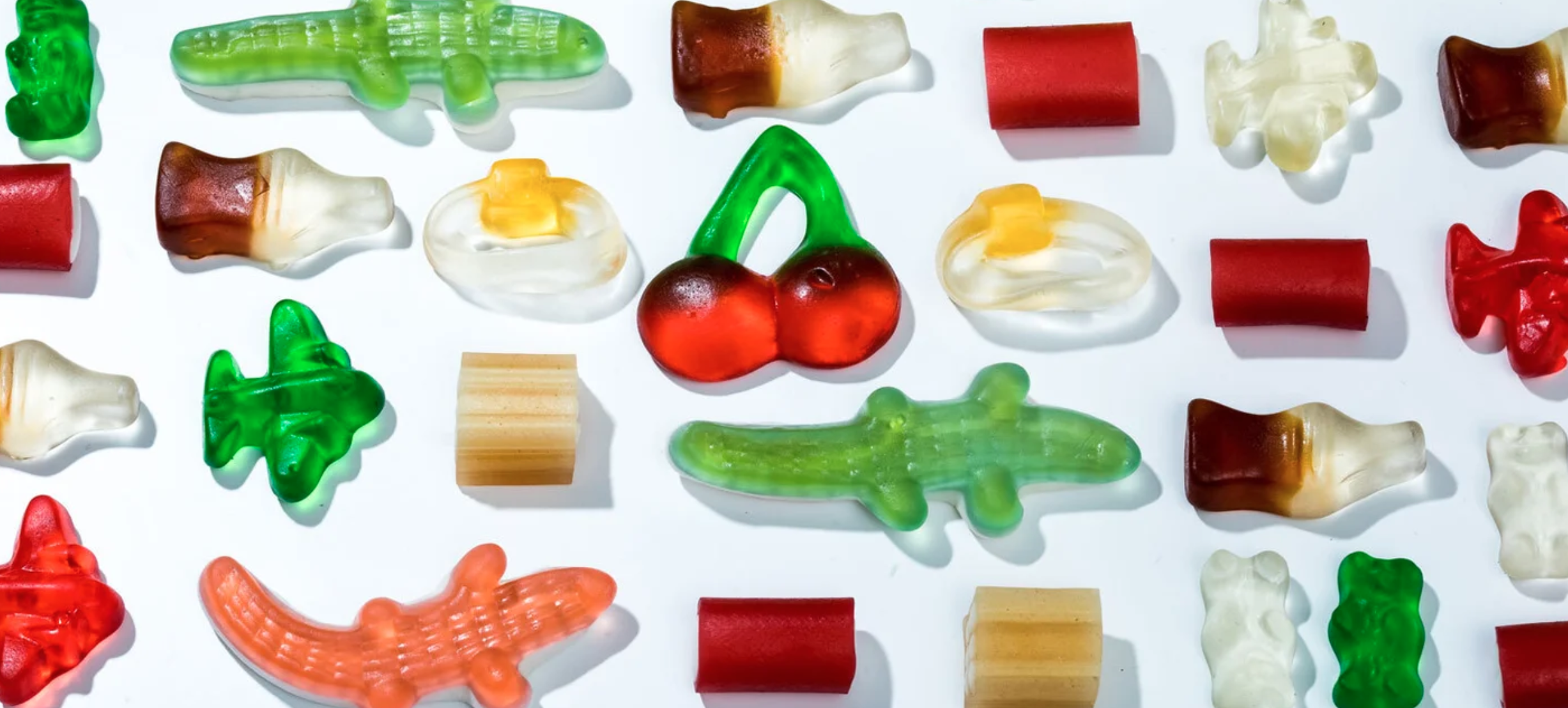 colorful gummies in various shapes