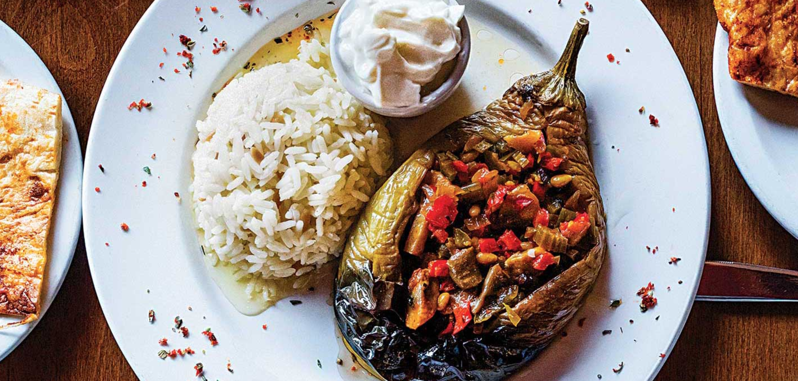 veggies stuffed with veggies next to rice