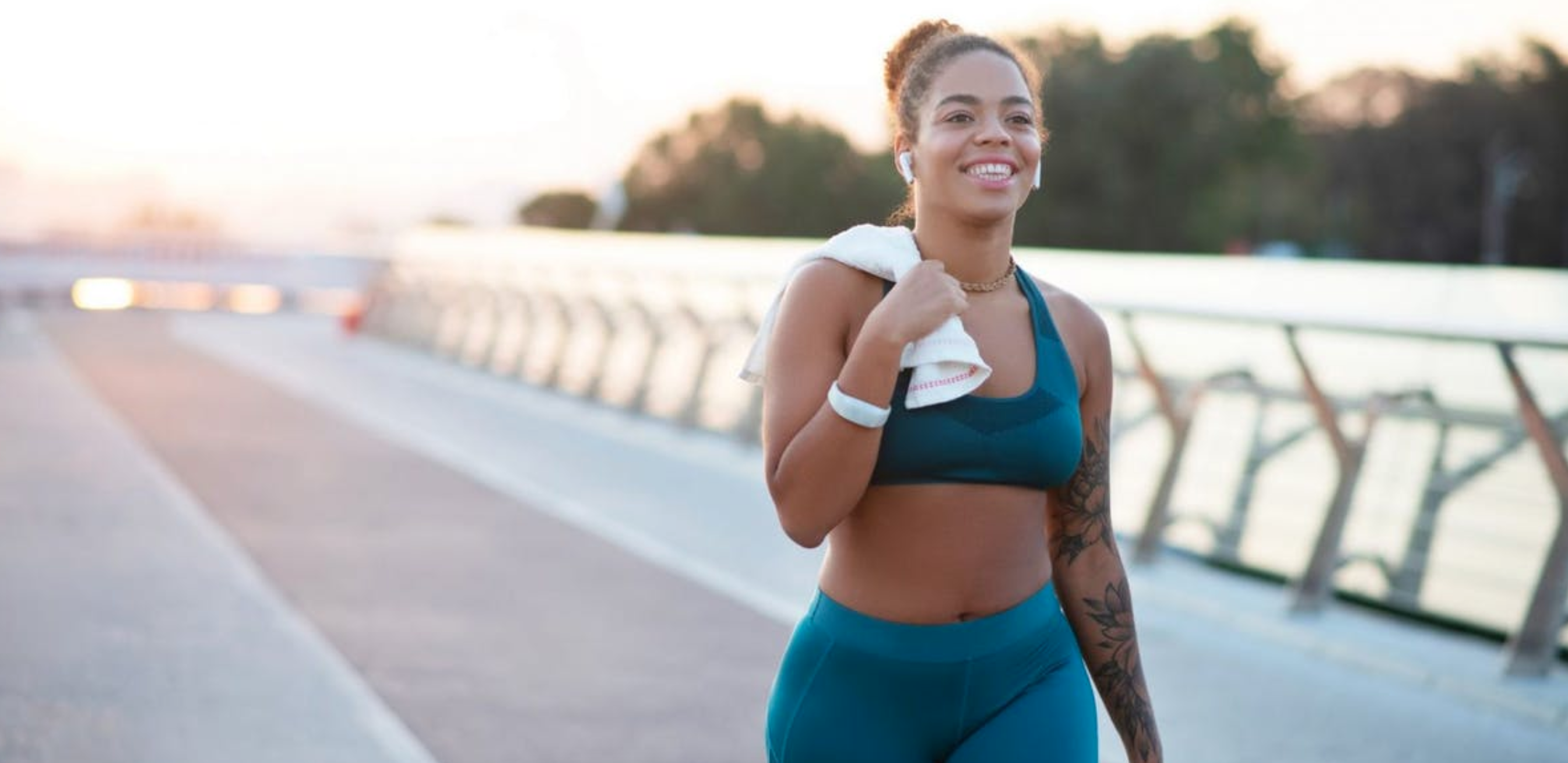 a smiling woman after a run