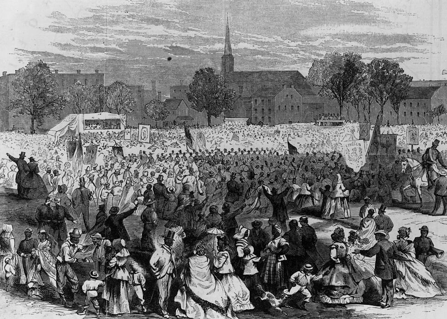 19th April 1862: Washington DC's Black community celebrating the passage of the Thirteenth Amendment which outlawed slavery.