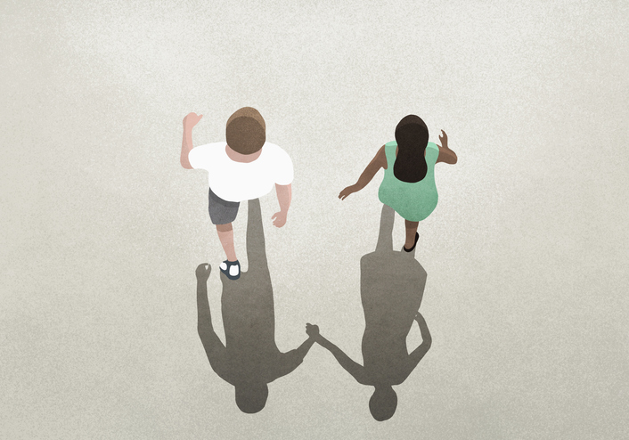 illustration of an aerial shot of two people walking