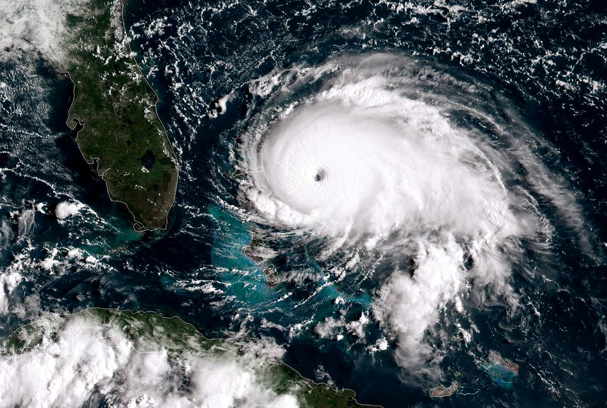 Satellite view of a hurricane approaching Florida