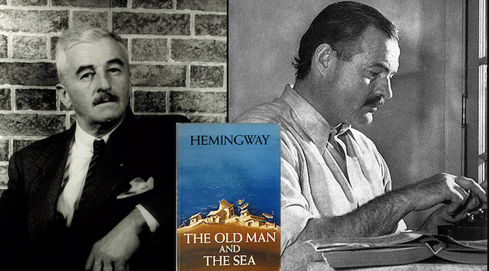 William Faulkner, Ernest Hemingway, and the cover of 'The Old Man and the Sea'