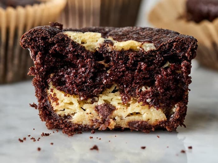 cross section of a black bottom cupcake