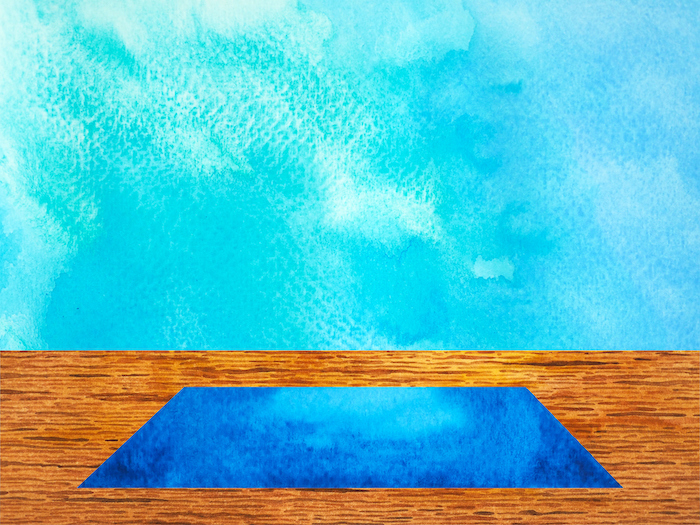 illustration od yoga mat on floor with clear blue sky above it