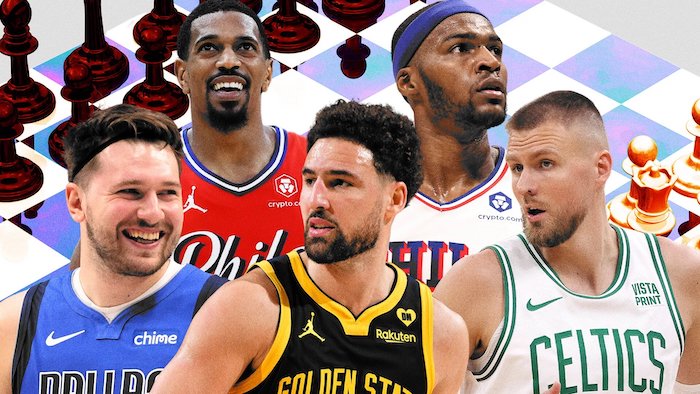 NBA players against chess board background