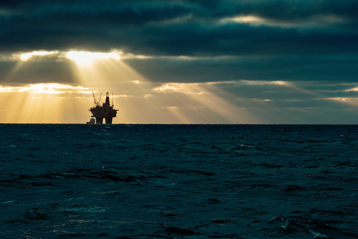 North Sea with offshore oil rig on horizon